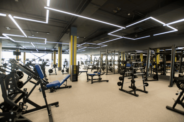 An open gym with gym equipment
