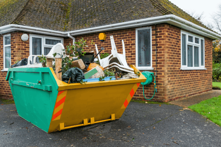 a skip on the drive of a house